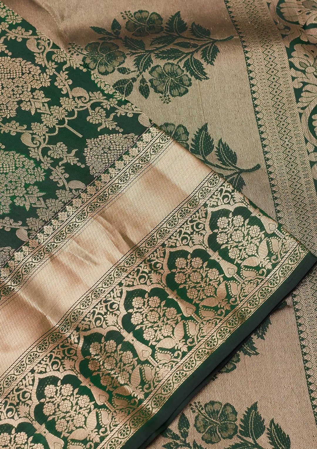 Bottle Green Zariwork Pure Silk Saree-koskii