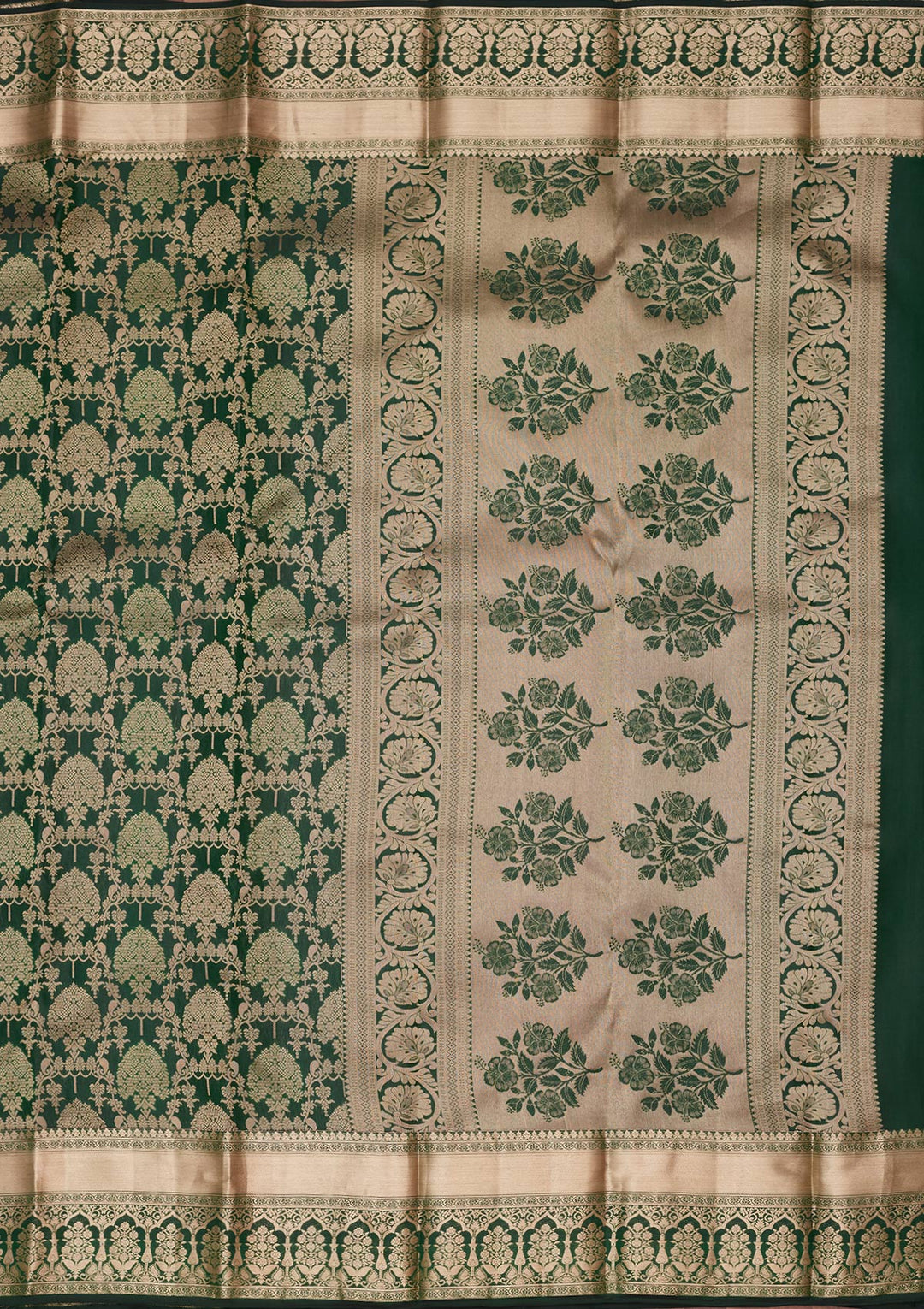 Bottle Green Zariwork Pure Silk Saree-koskii