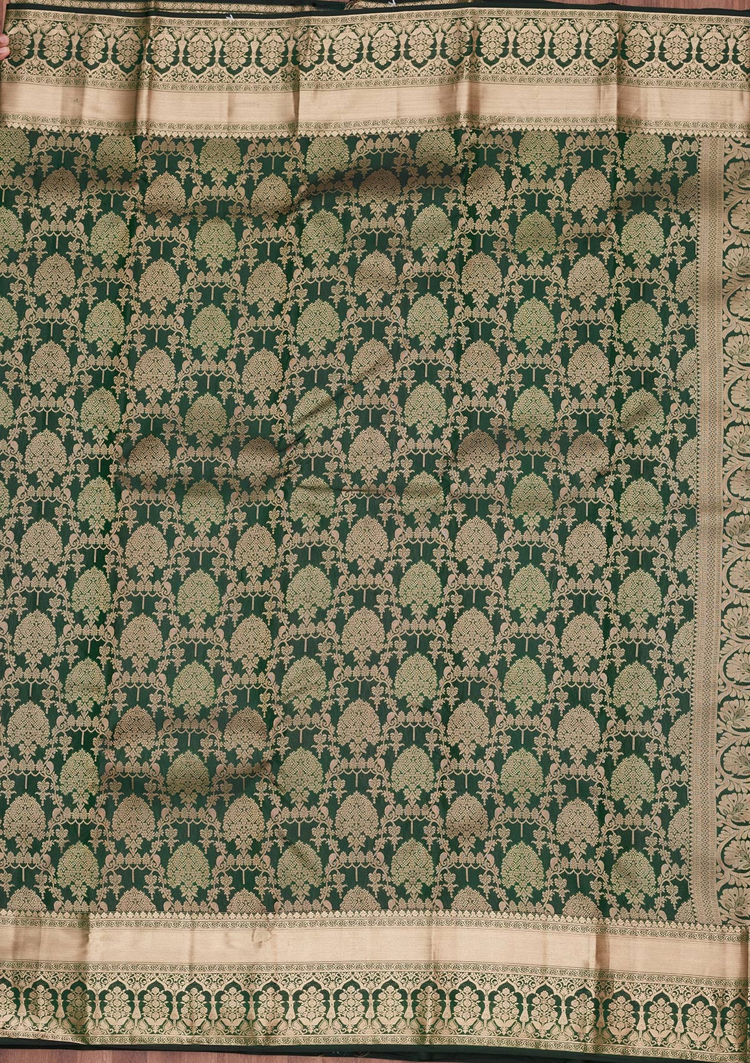 Bottle Green Zariwork Pure Silk Saree-koskii