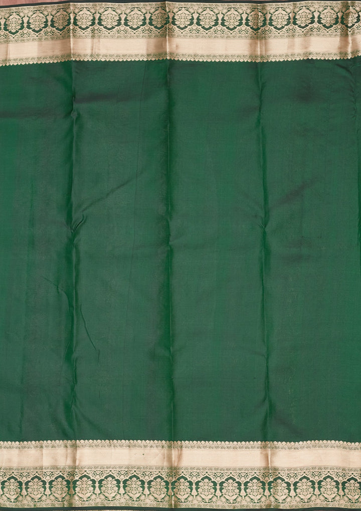 Bottle Green Zariwork Pure Silk Saree-koskii