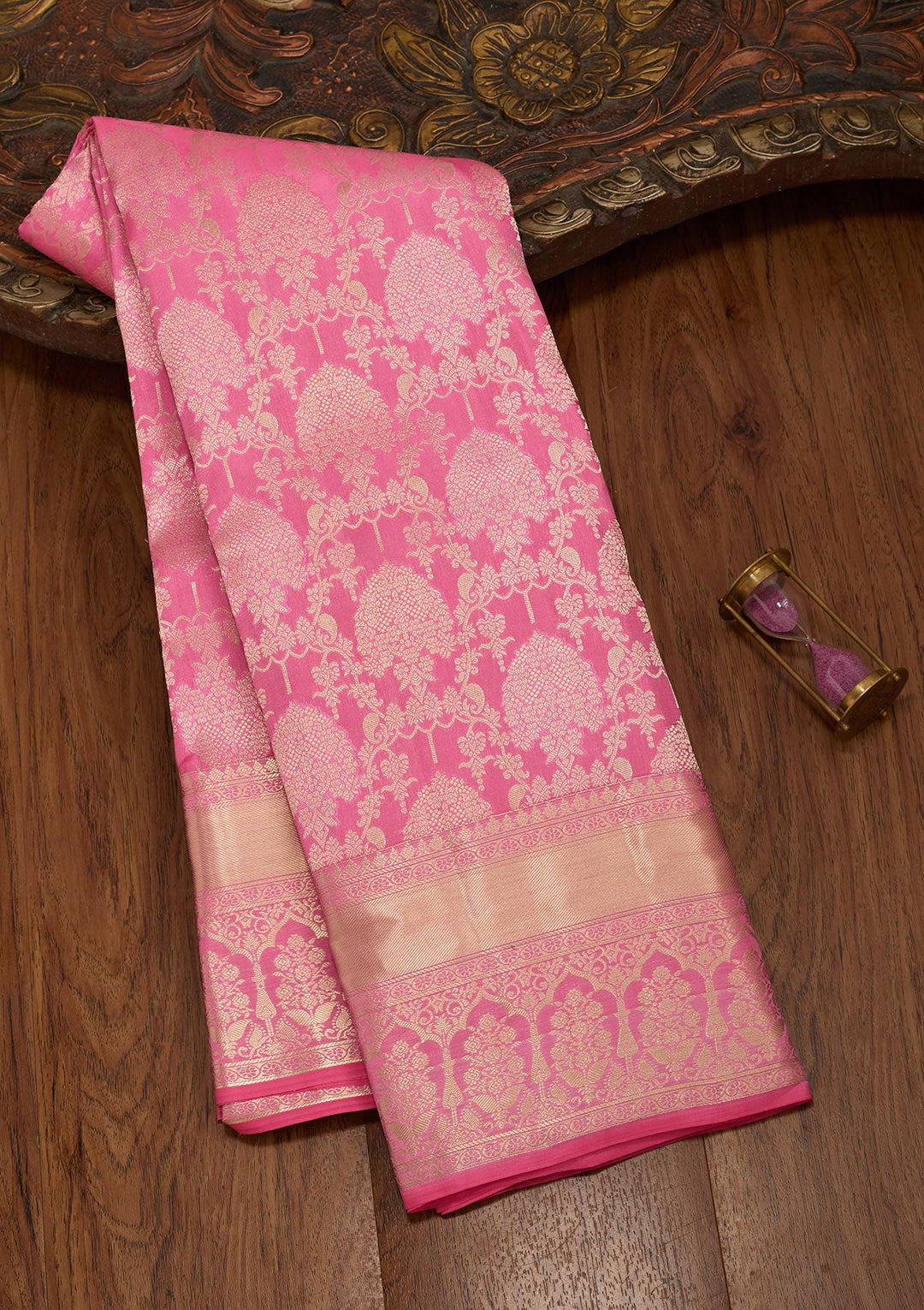 Onion Pink Zariwork Pure Silk Saree-koskii