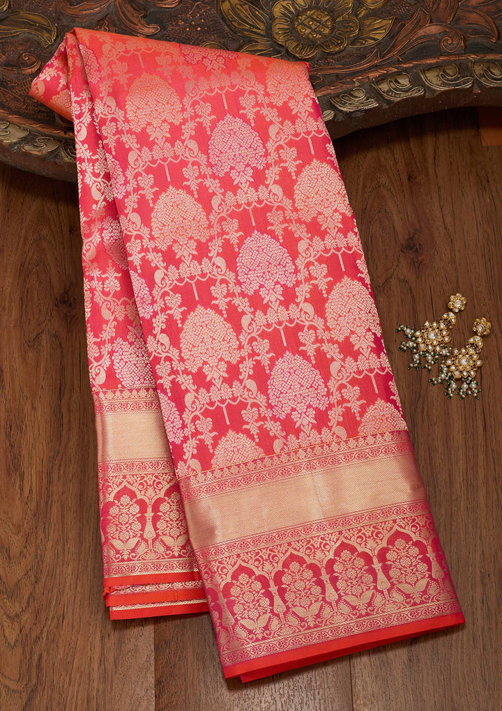 Orange Zariwork Pure Silk Saree-koskii