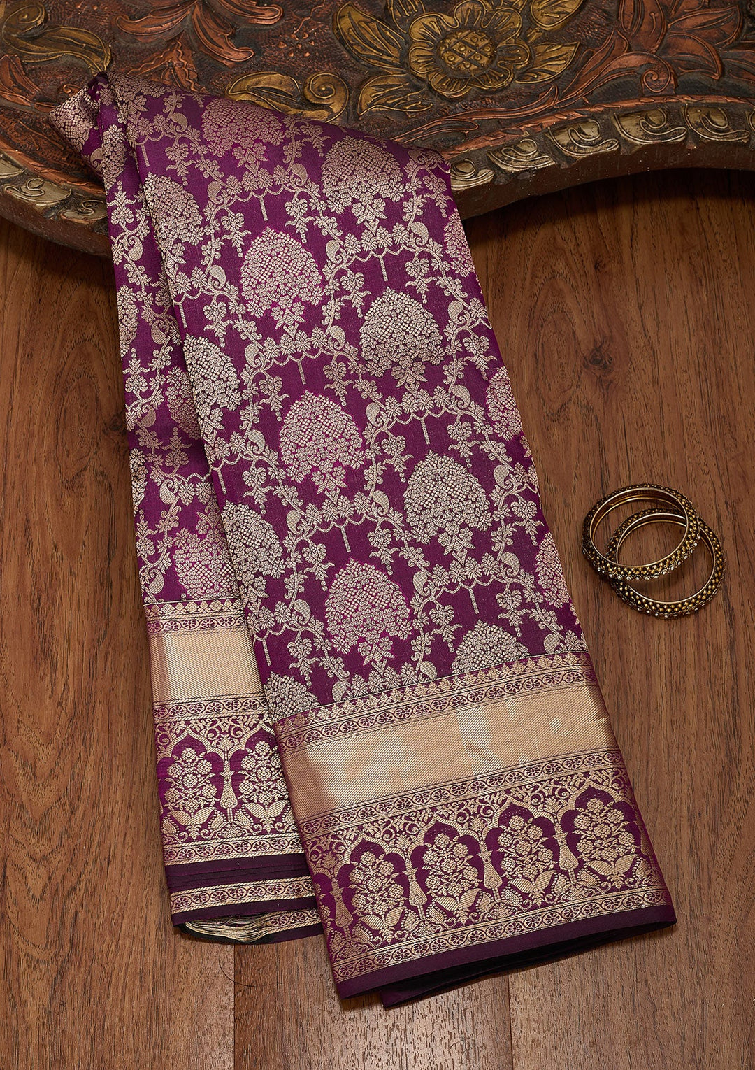 Purple Zariwork Pure Silk Saree-koskii