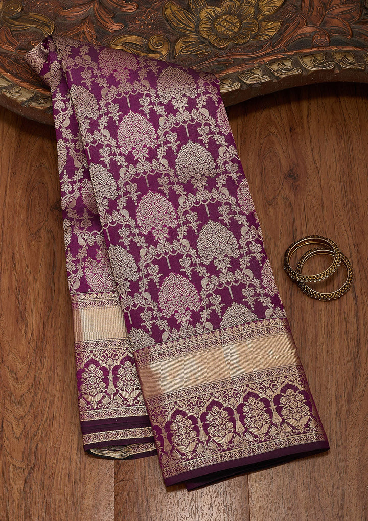 Purple Zariwork Pure Silk Saree-koskii
