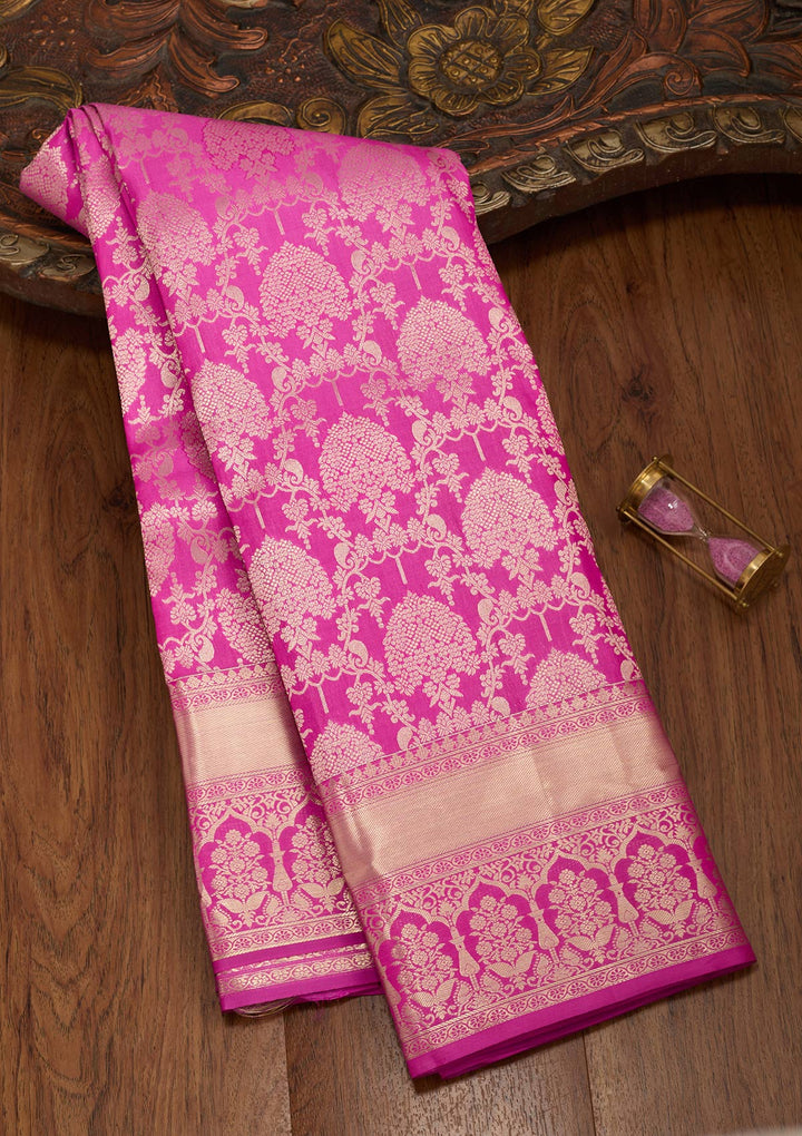 Rani Pink Zariwork Pure Silk Saree-koskii