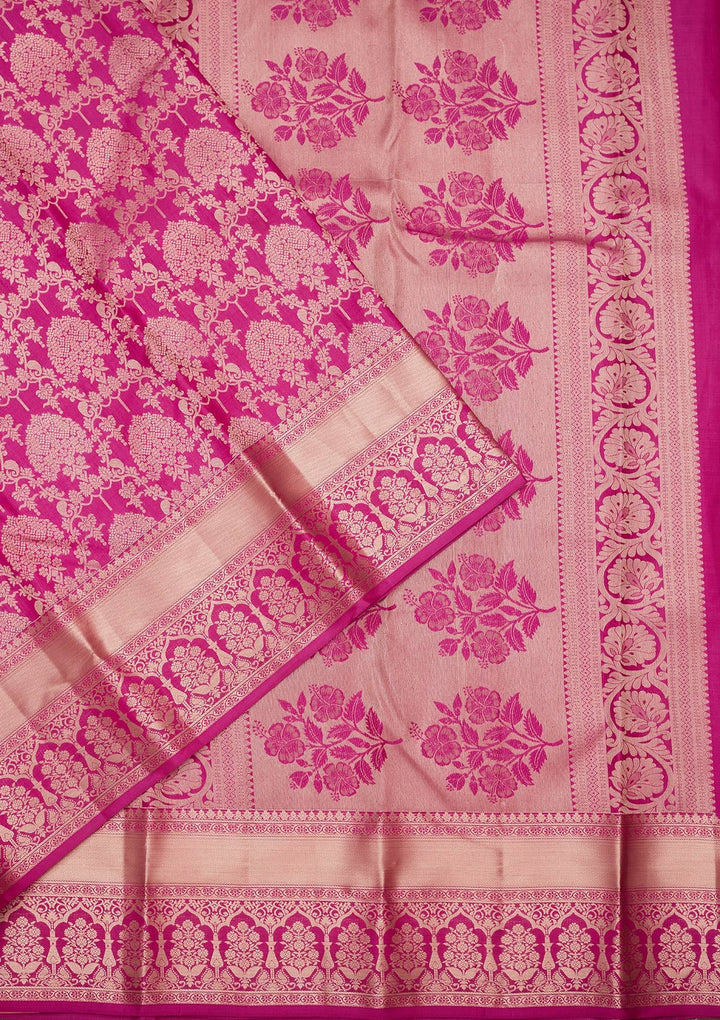Rani Pink Zariwork Pure Silk Saree-koskii