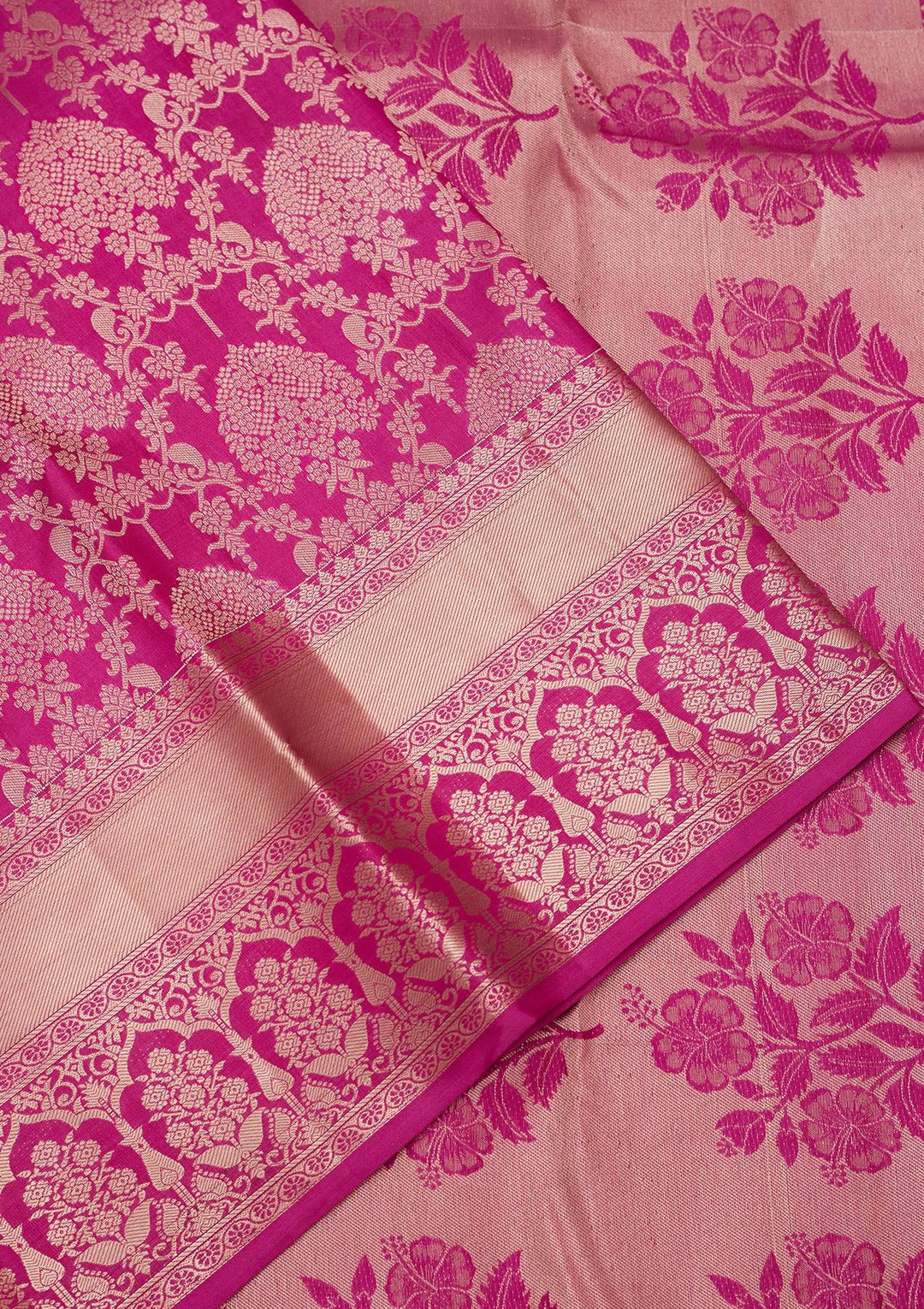 Rani Pink Zariwork Pure Silk Saree-koskii
