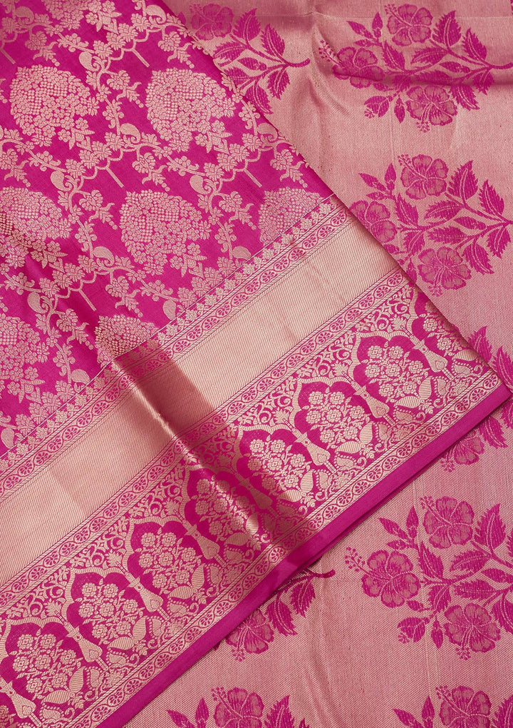 Rani Pink Zariwork Pure Silk Saree-koskii