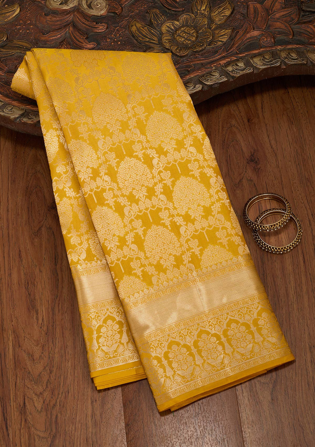 Yellow Zariwork Pure Silk Saree-koskii