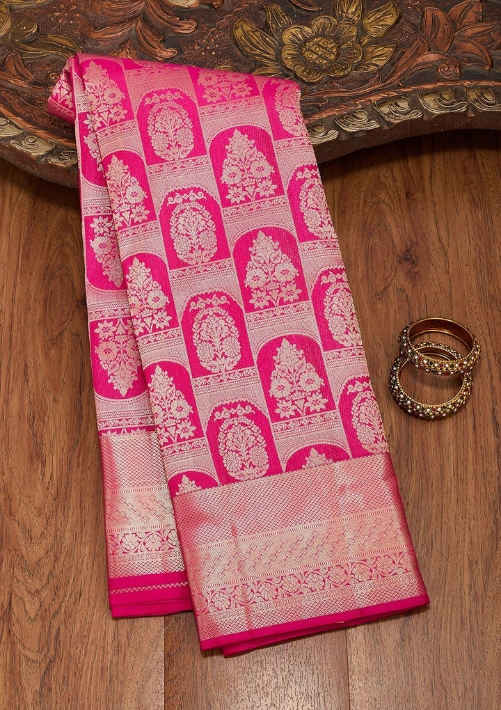 Rani Pink Zariwork Pure Silk Saree-koskii