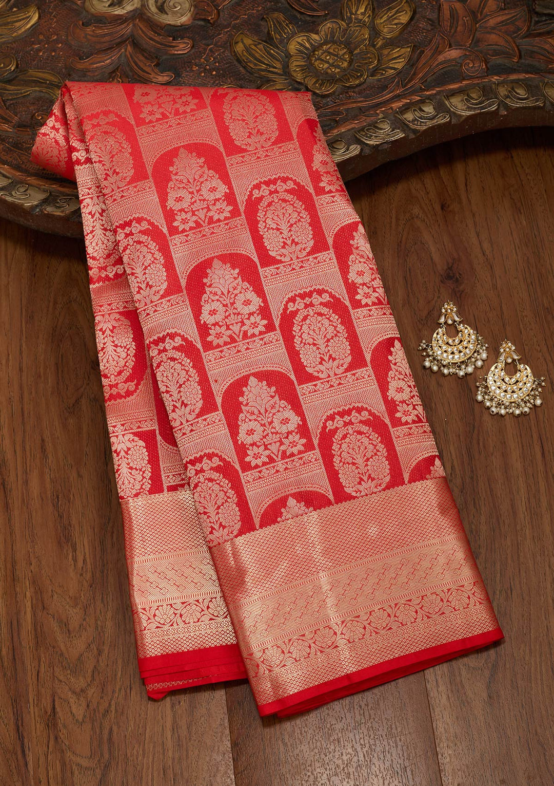 Red Zariwork Pure Silk Saree-koskii