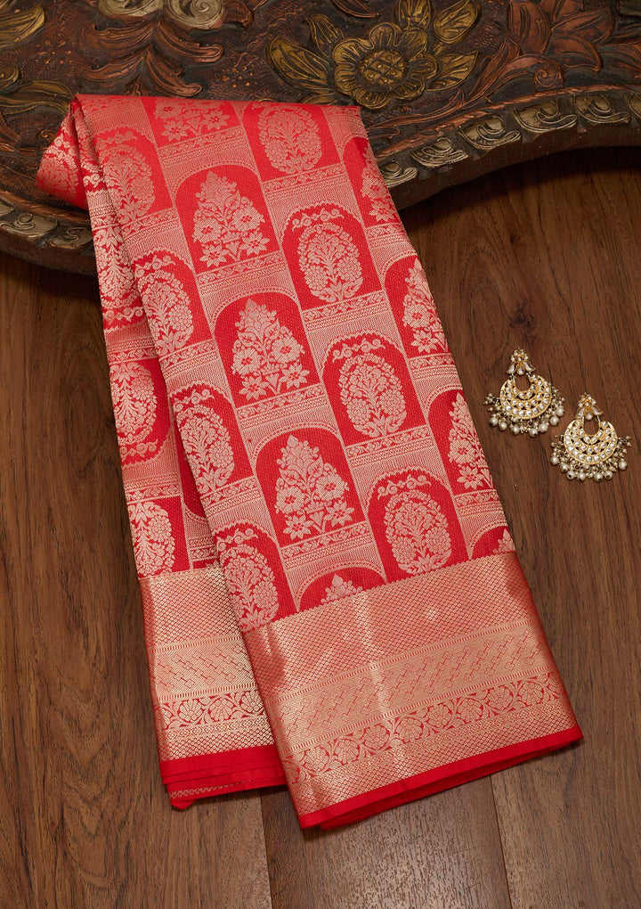 Red Zariwork Pure Silk Saree-koskii