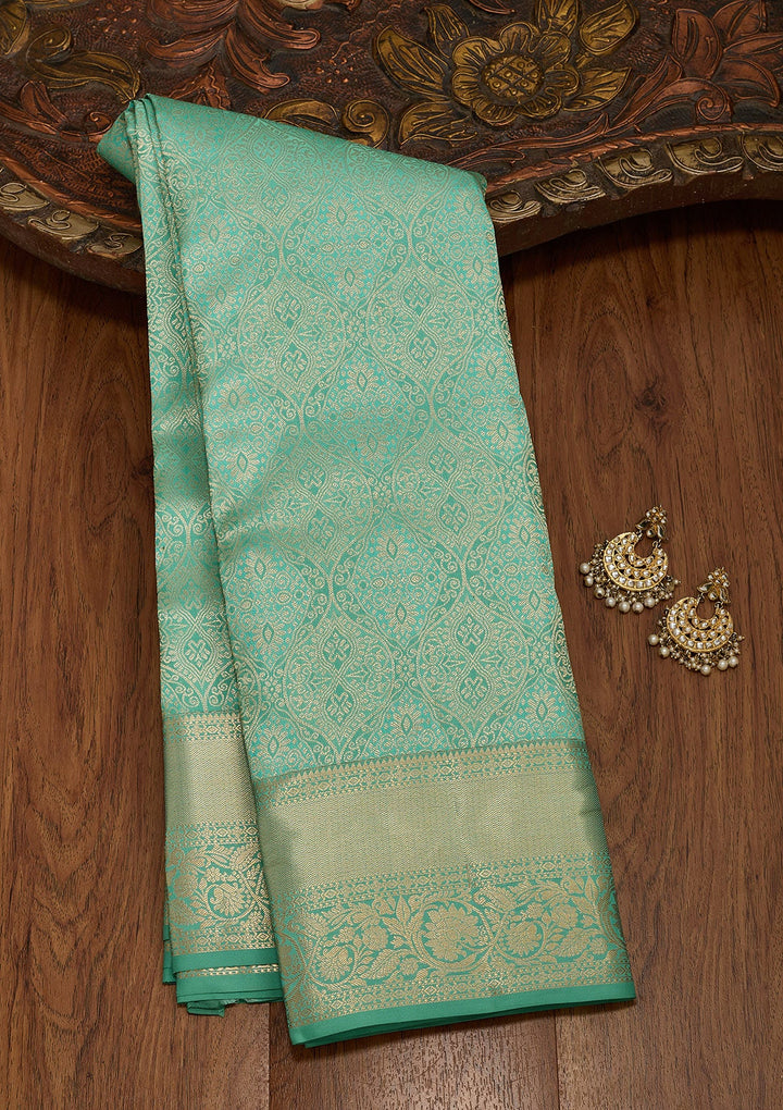 Sea Green Zariwork Pure Silk Saree-koskii