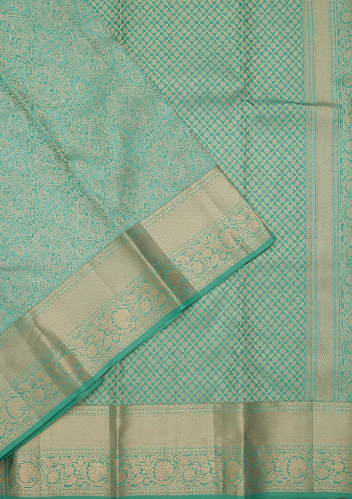 Sea Green Zariwork Pure Silk Saree-koskii