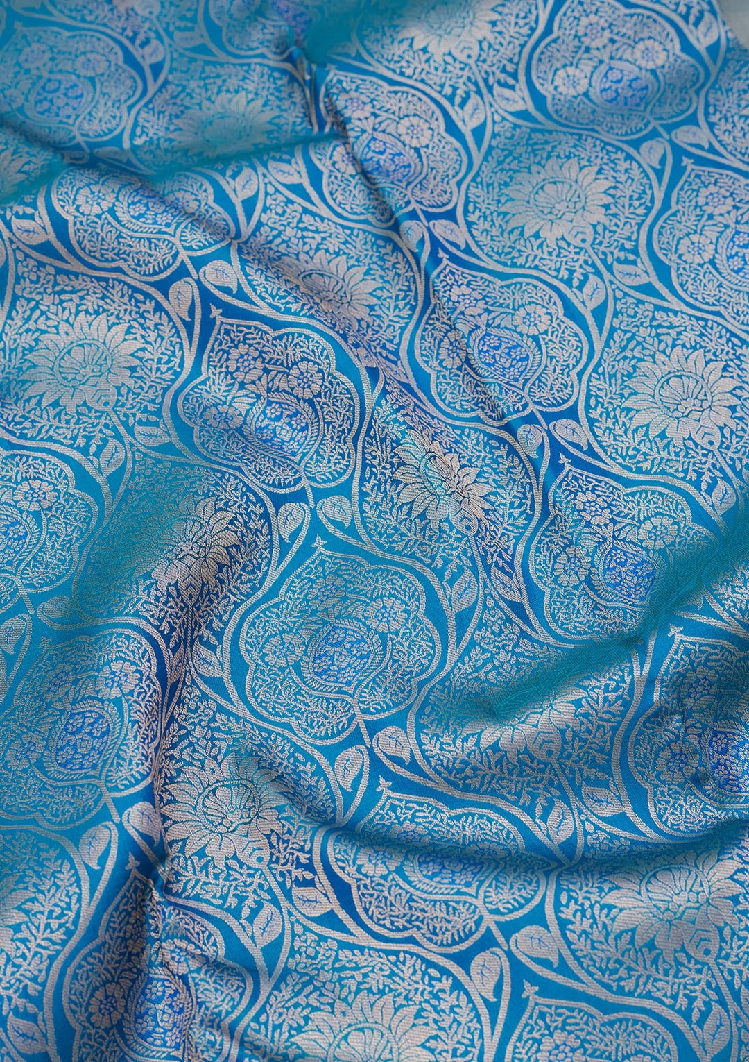 Peacock Blue Zariwork Pure Silk Saree-koskii