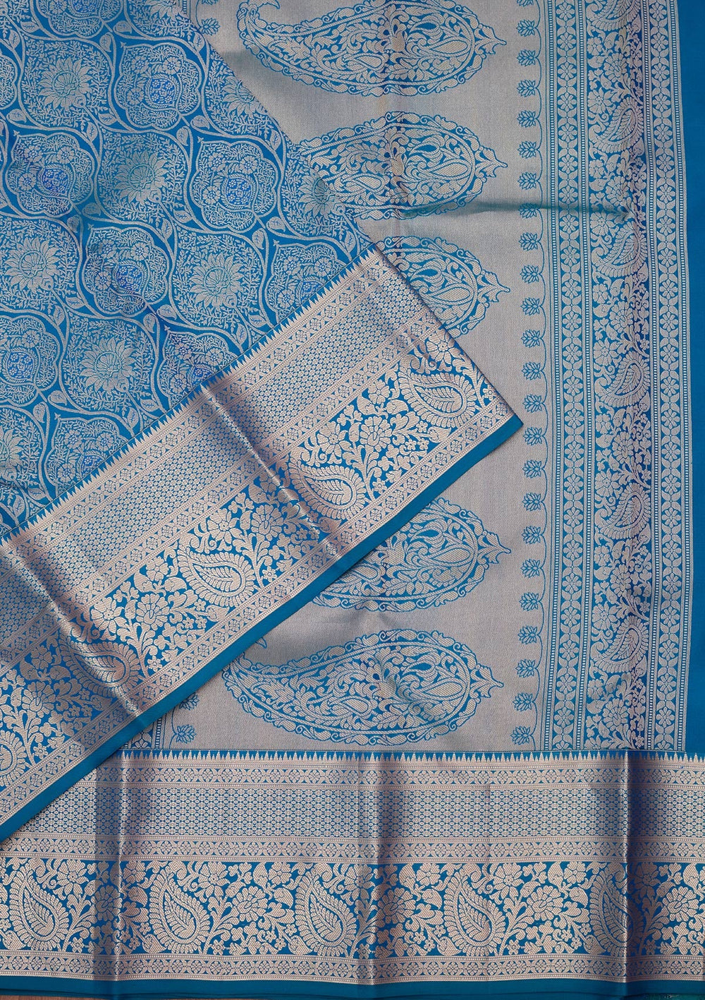 Peacock Blue Zariwork Pure Silk Saree-koskii