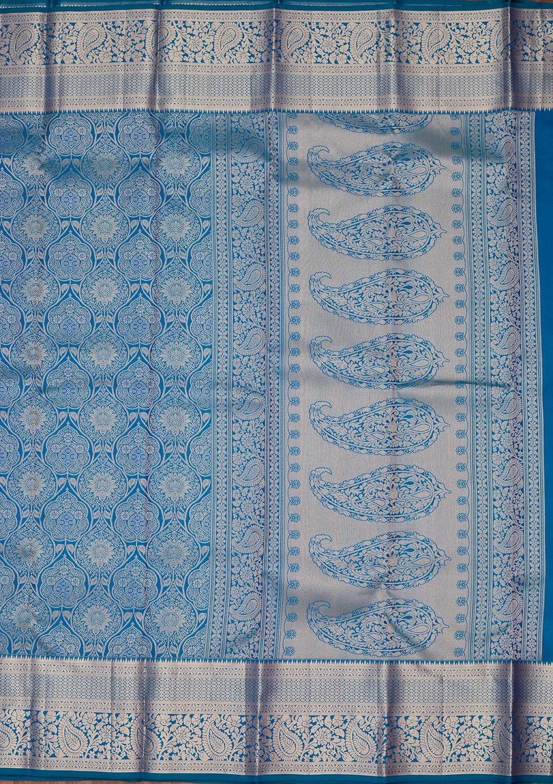 Peacock Blue Zariwork Pure Silk Saree-koskii