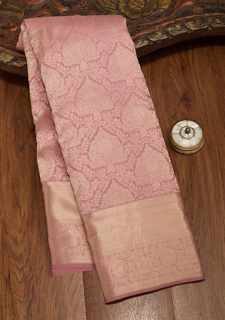 Onion Pink Zariwork Pure Silk Saree-koskii