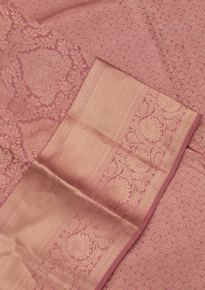 Onion Pink Zariwork Pure Silk Saree-koskii