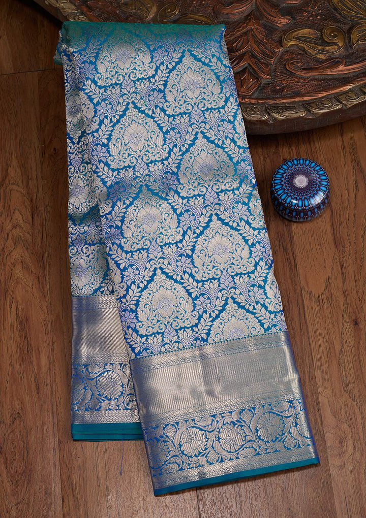 Peacock Blue Zariwork (Gold) Pure Silk Silk_Saree