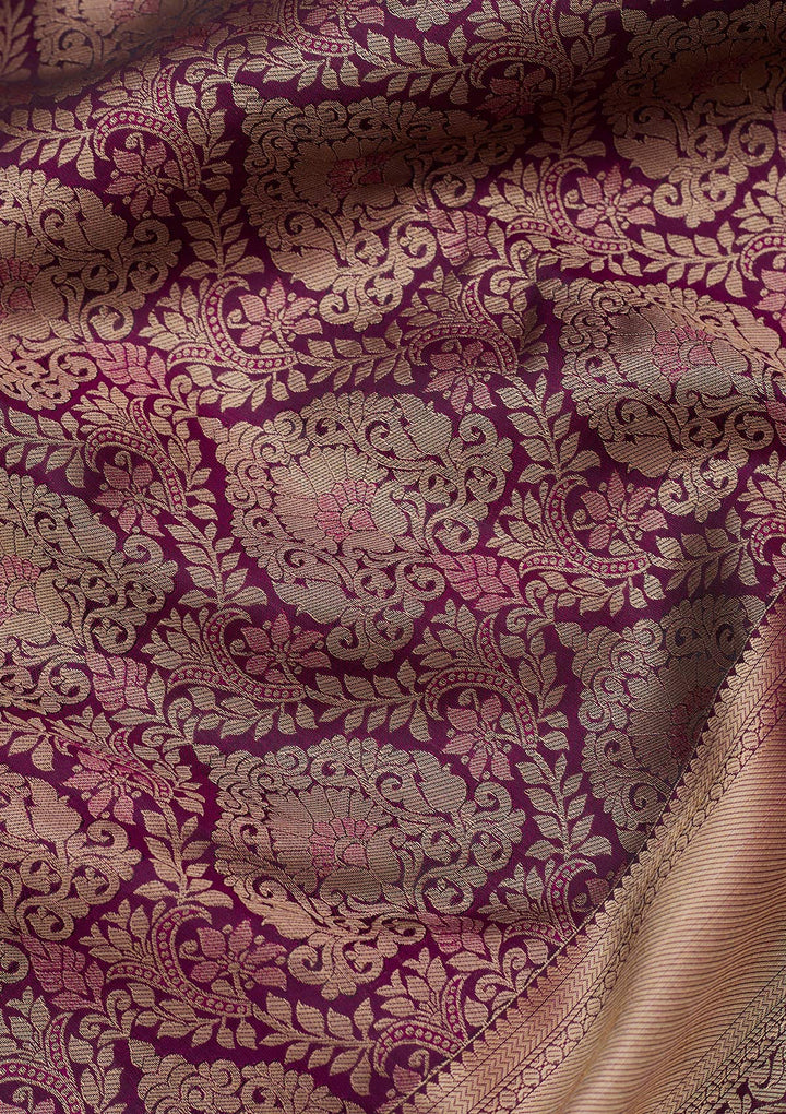 Wine Zariwork (Gold) Pure Silk Silk_Saree