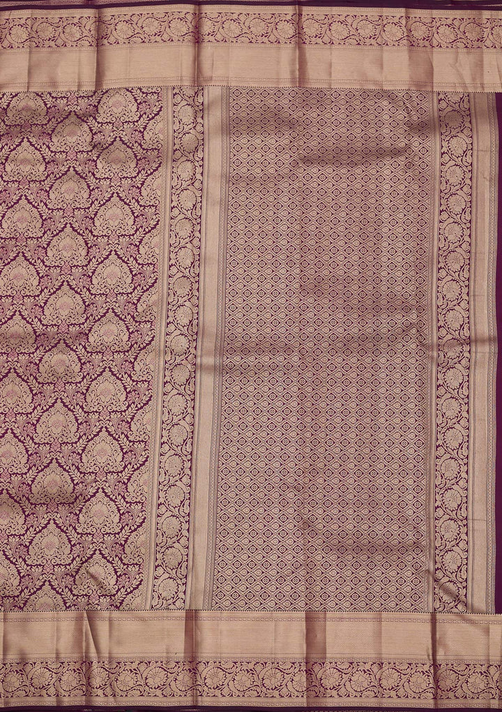 Wine Zariwork (Gold) Pure Silk Silk_Saree