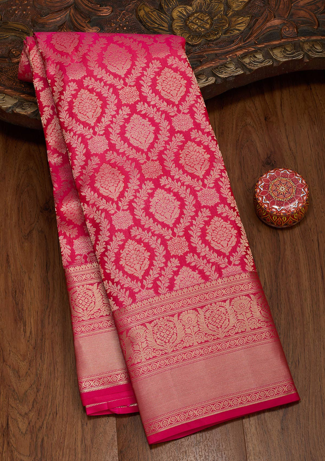 Rani Pink Zariwork Pure Silk Saree-koskii