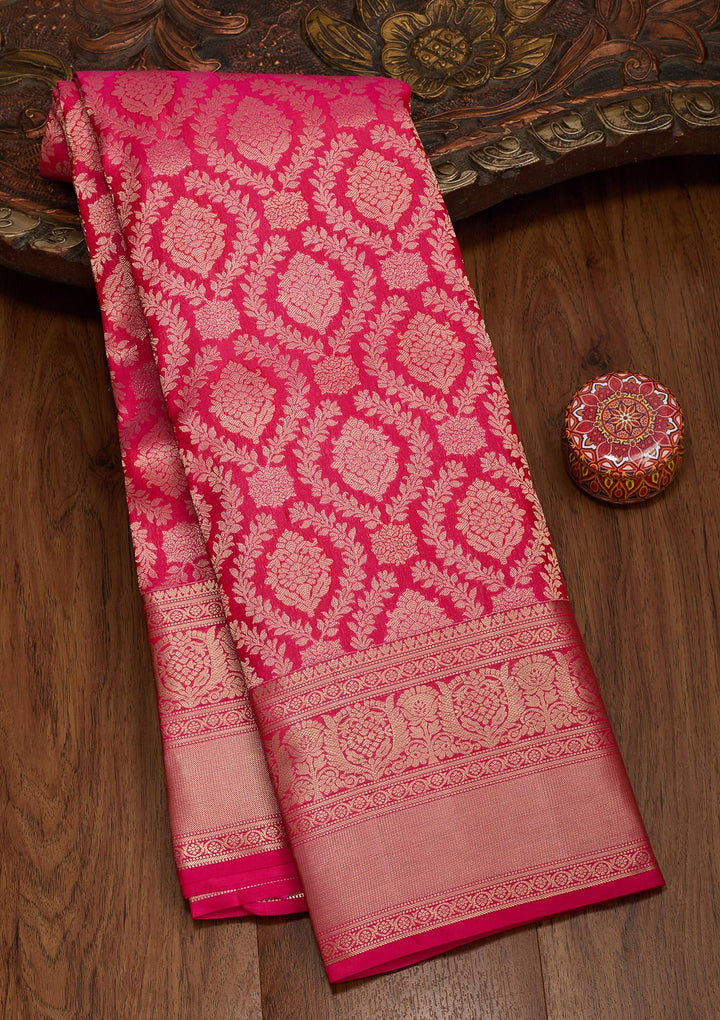 Rani Pink Zariwork Pure Silk Saree-koskii
