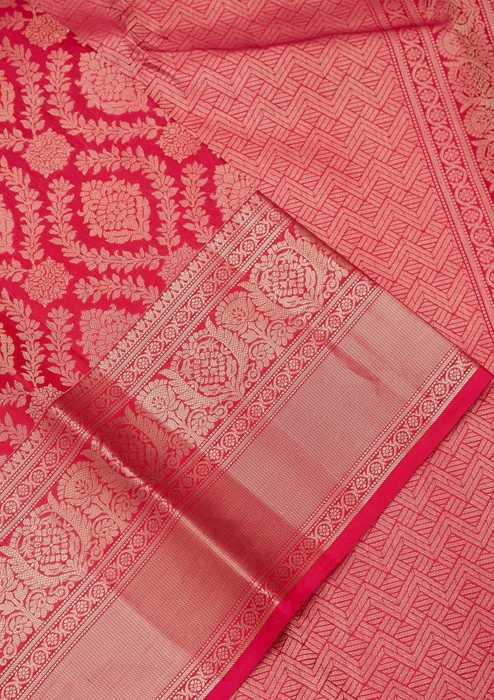 Rani Pink Zariwork Pure Silk Saree-koskii