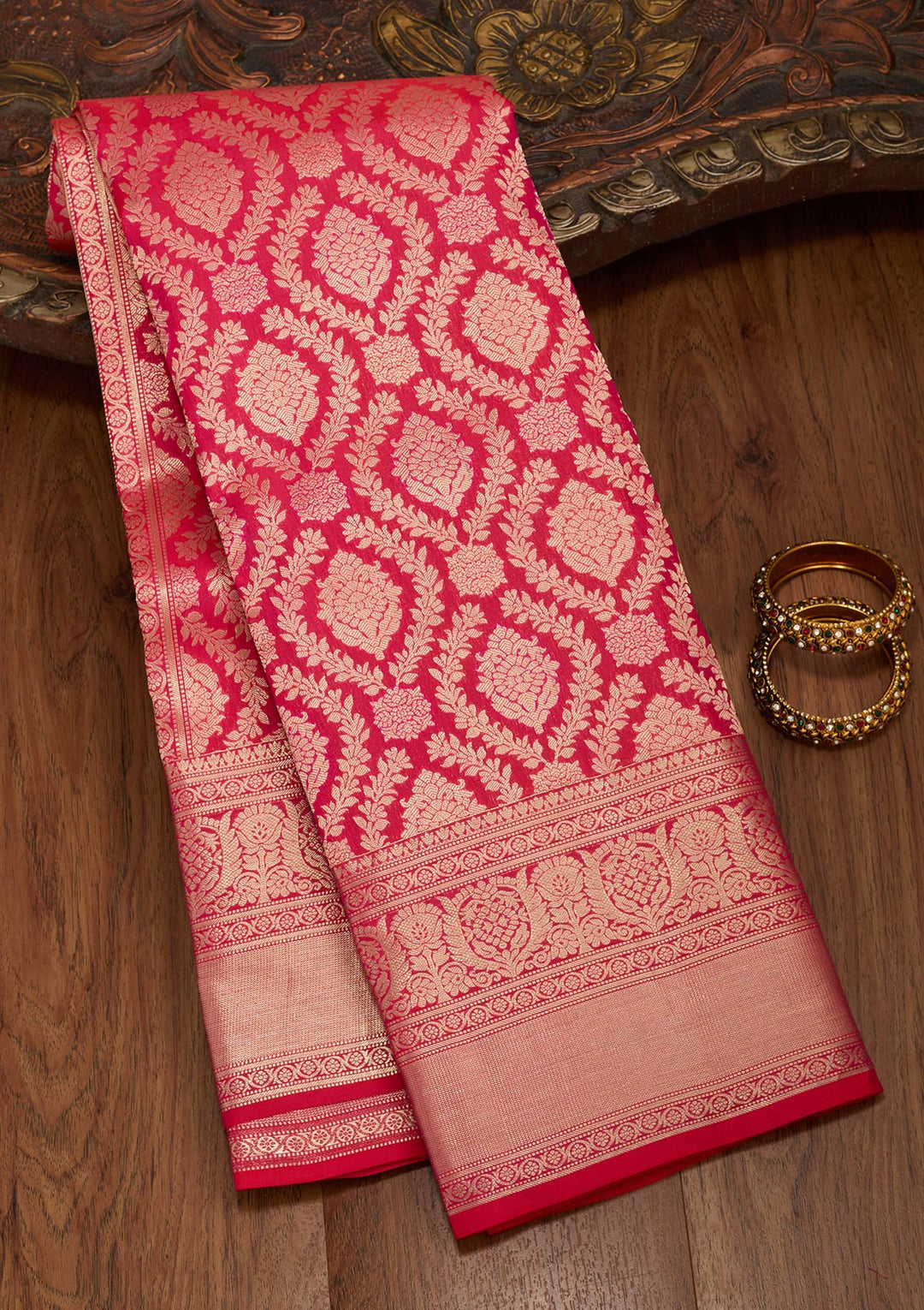 Red Zariwork Pure Silk Saree-koskii