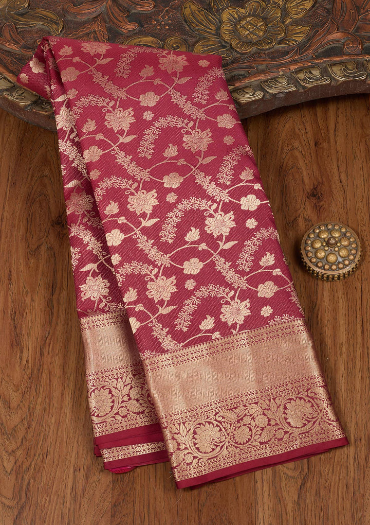 Maroon Zariwork Pure Silk Saree-koskii