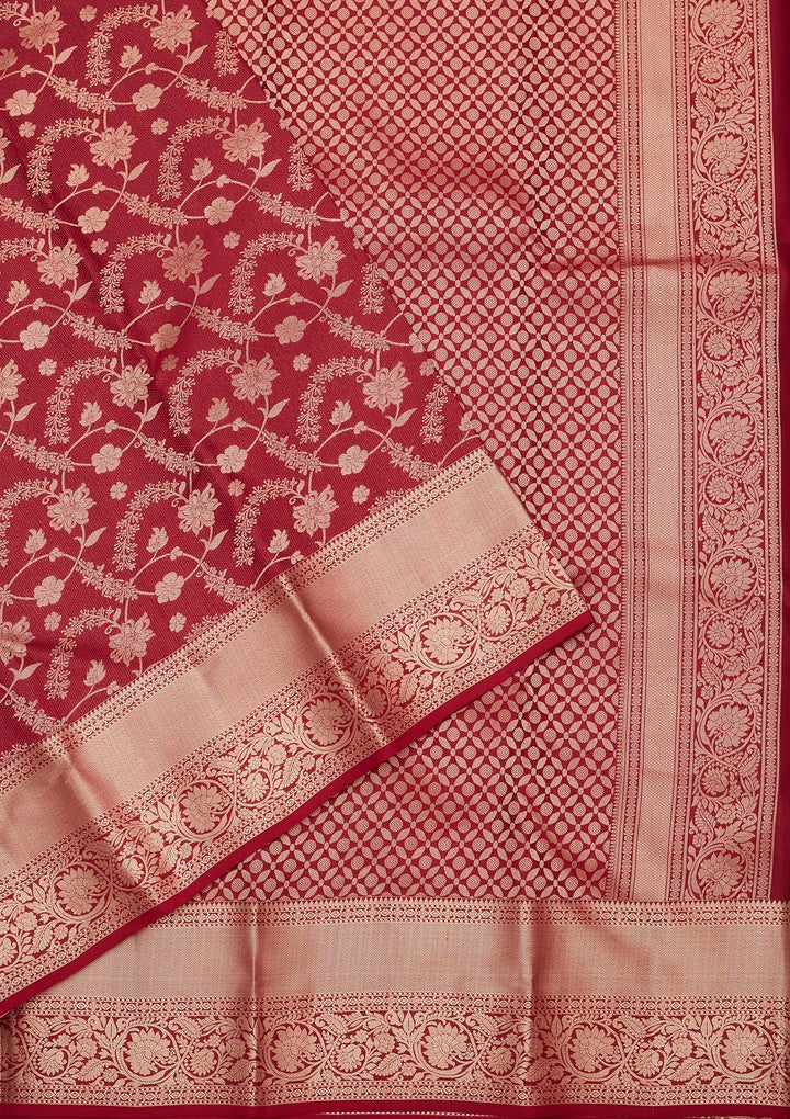 Maroon Zariwork Pure Silk Saree-koskii