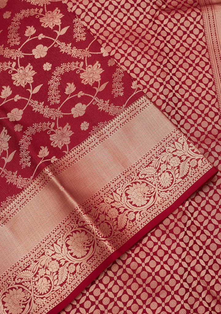Maroon Zariwork Pure Silk Saree-koskii