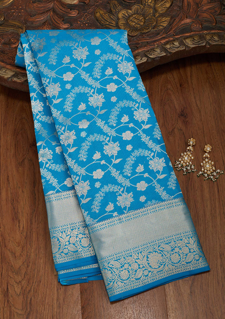 Turquoise Blue Zariwork Pure Silk Saree-koskii