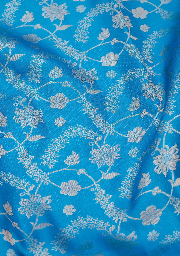Turquoise Blue Zariwork Pure Silk Saree-koskii