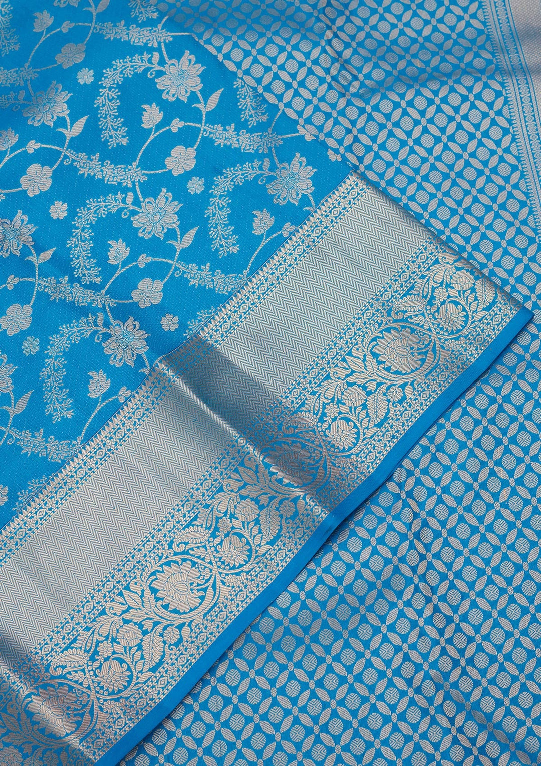 Turquoise Blue Zariwork Pure Silk Saree-koskii