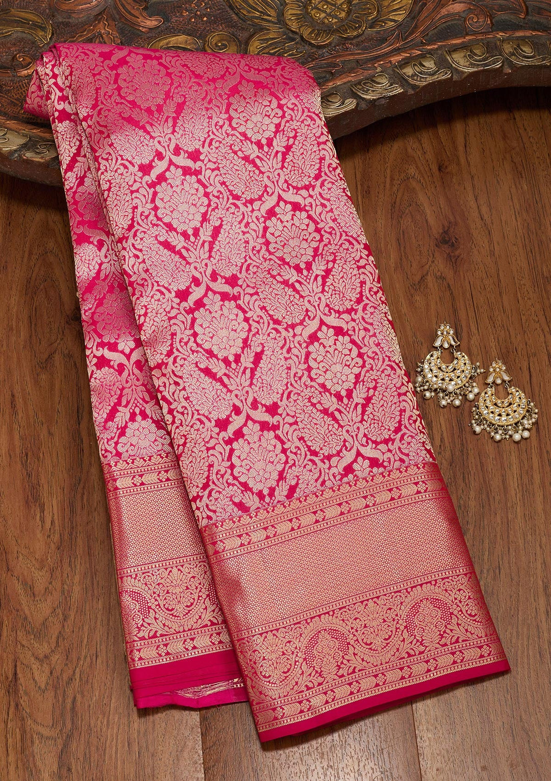 Rani Pink Zariwork Pure Silk Saree-koskii