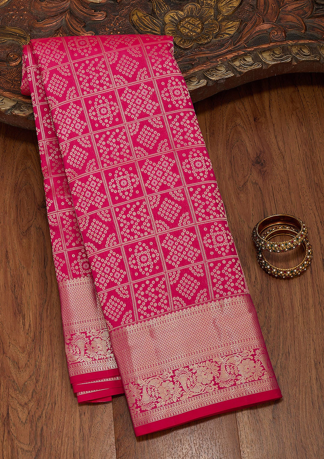 Rani Pink Zariwork Pure Silk Saree-koskii