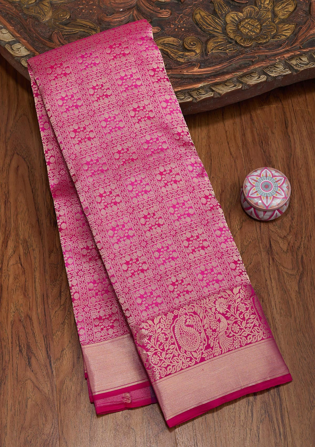 Magenta Pink Zariwork Pure Silk Saree-koskii