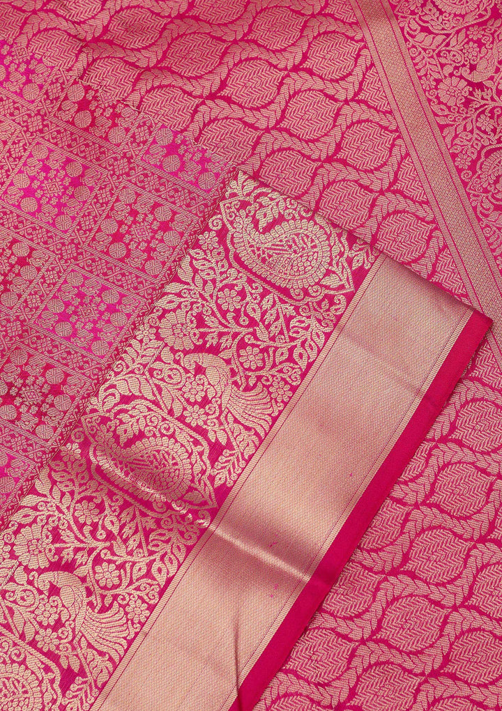 Magenta Pink Zariwork Pure Silk Saree