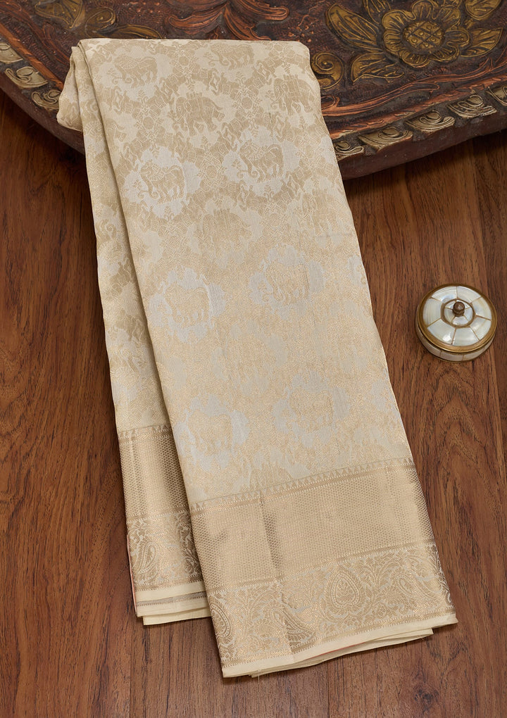 Cream Kanjivaram Pure Silk Saree