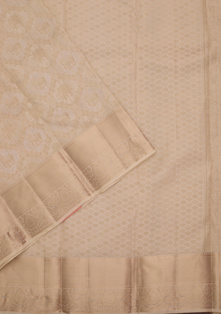 Cream Kanjivaram Pure Silk Saree