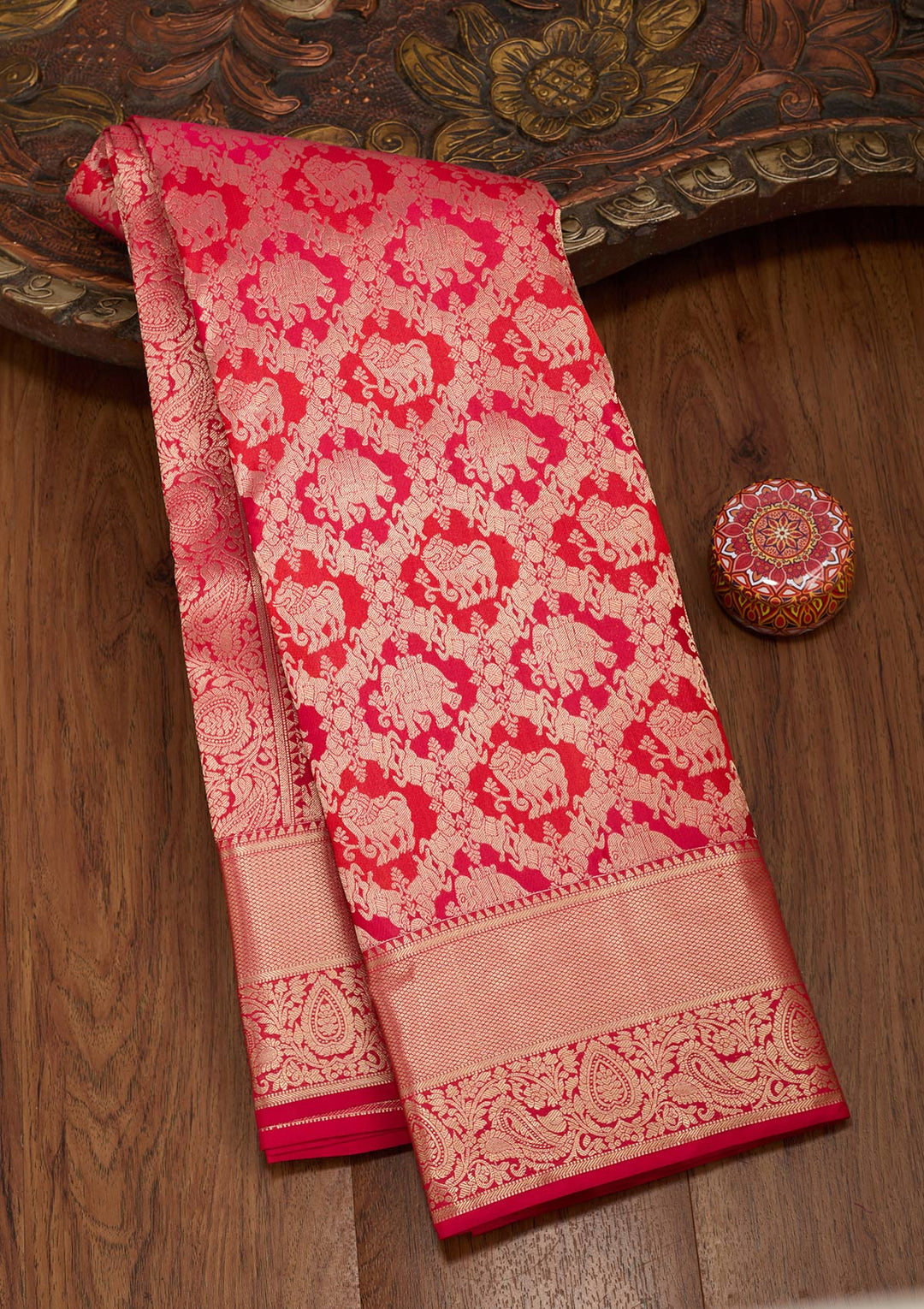 Red Zariwork Pure Silk Saree-koskii