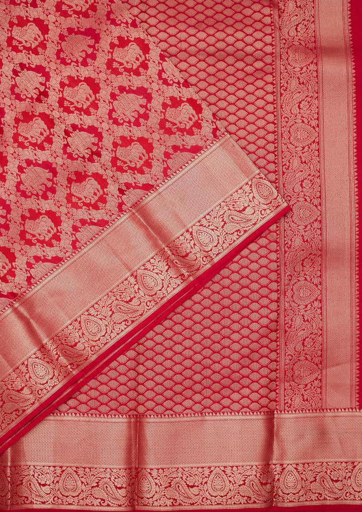 Red Zariwork Pure Silk Saree-koskii