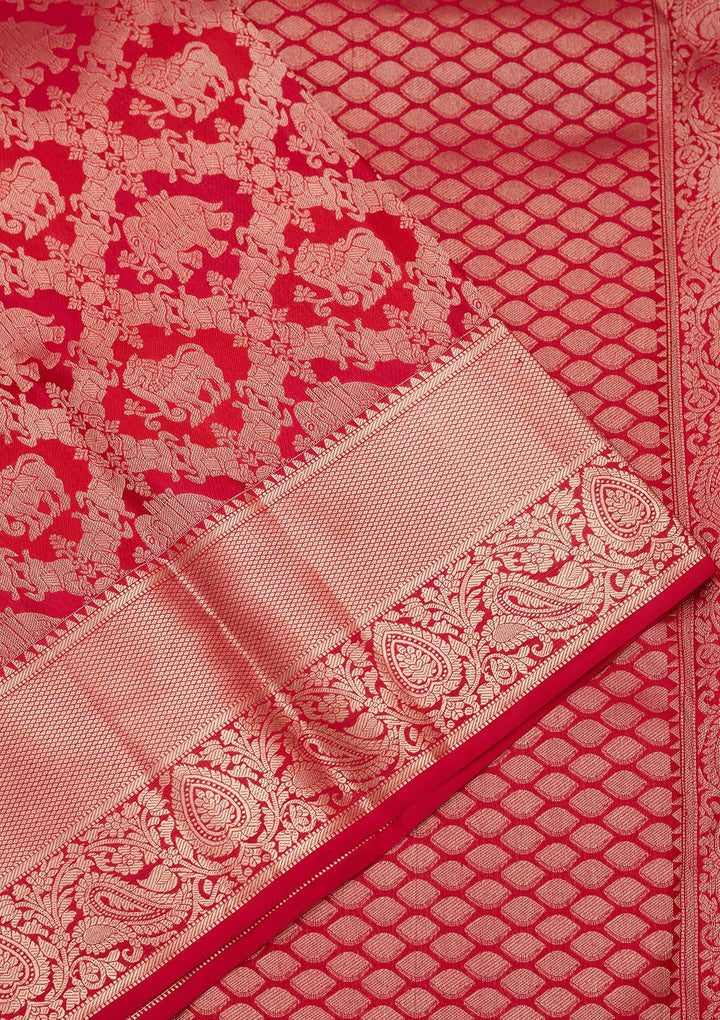 Red Zariwork Pure Silk Saree-koskii