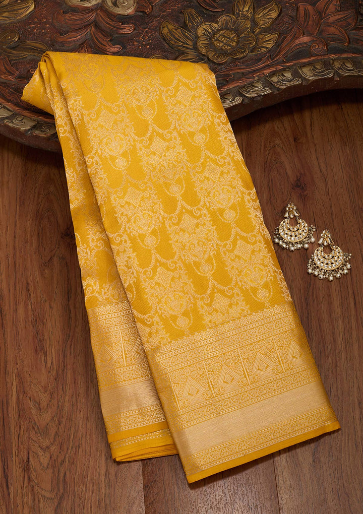 Yellow Zariwork Pure Silk Saree-koskii