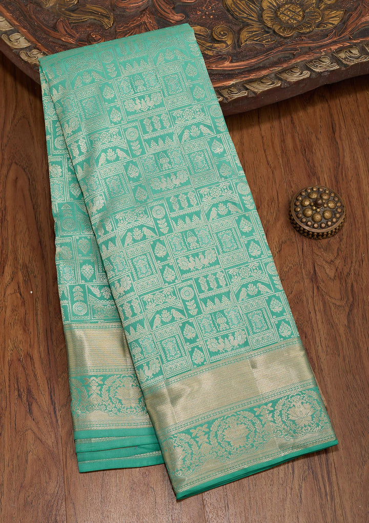 Sea Green Zariwork Pure Silk Saree-koskii