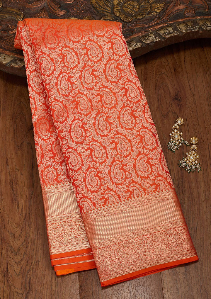 Orange Zariwork Pure Silk Silk_Saree-koskii