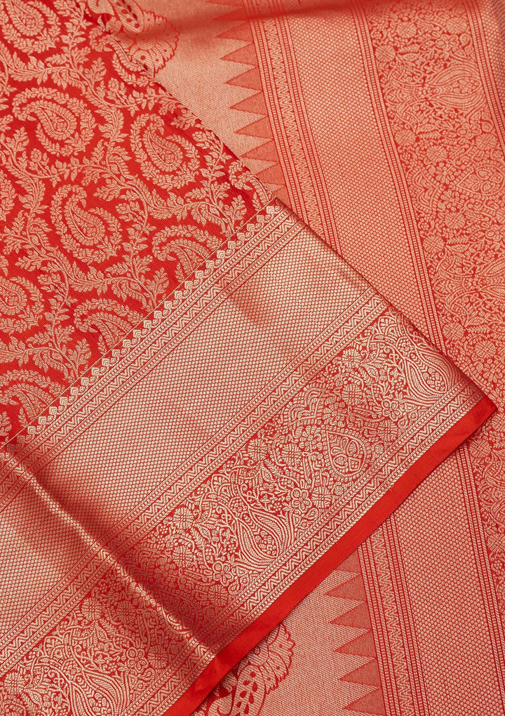 Orange Zariwork Pure Silk Silk_Saree-koskii