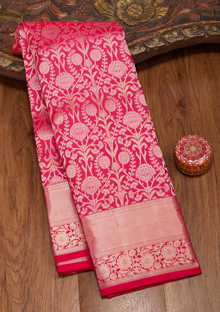 Rani Pink Zariwork Pure Silk Saree-koskii